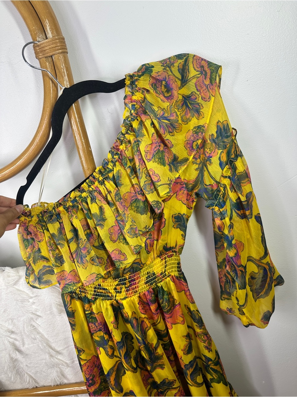 NWT MISA Floral Yellow Ruffled Dress sz M - Picture 3 of 8